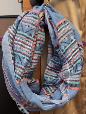 Light Blue Striped Infinity Scarf - Women Accessories